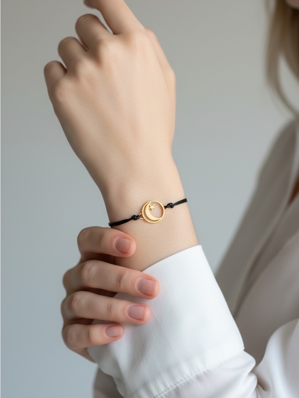 9/6 Gold Crescent Moon & Star Cord Bracelet - Women Jewelry